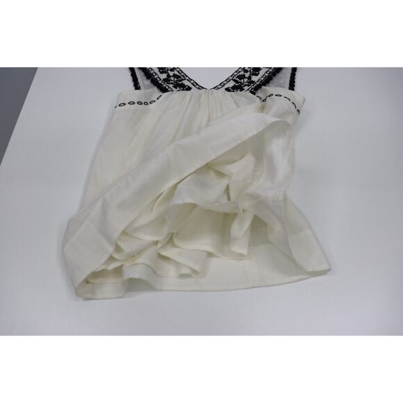 J CREW 100% COTTON TANK TOP FLORAL BLACK EMBROIDERED POM POM BABYDOLL Size 4 - Picture 8 of 12